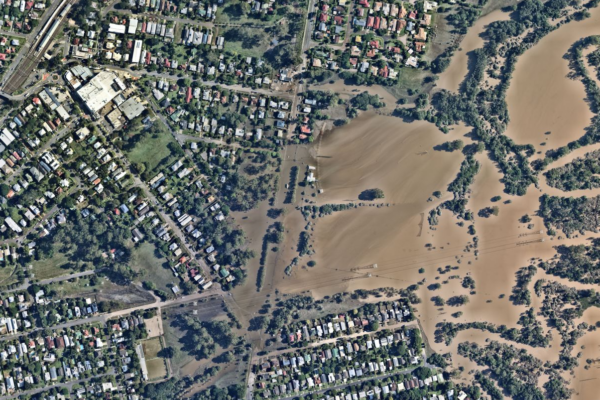 Nearmap aerial imagery—flooding in Oxley Creek.
