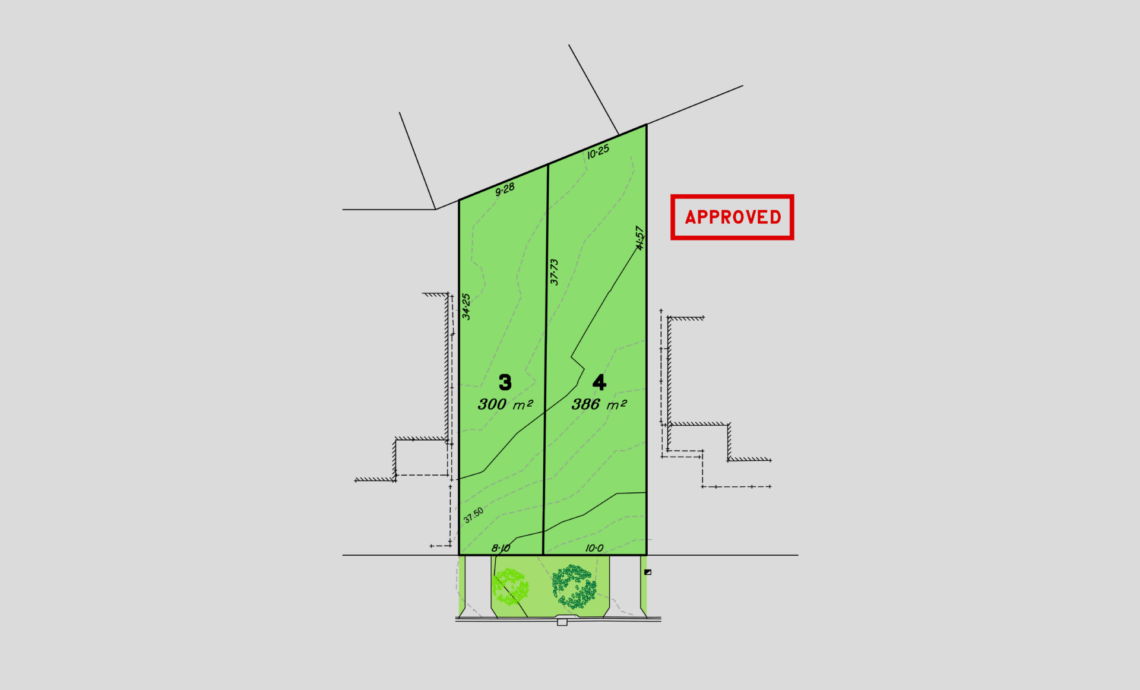 Approved lot layout (2 street fronting lots)